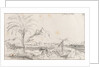A rough sketch of a harbour with a mule working a well, and a hill and castle behind, possibly Alicante by Edward William Cooke