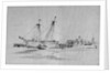 Yarmouth beach looking south with a beach yawl and other small boats drawn up by Edward William Cooke