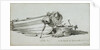 A coble on the beach at Yarmouth, starboard bow, with dan buoys and a fishing line tug by Edward William Cooke