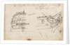 Annotated sketches of the stern, bow and figurehead of the Indiaman Houghton with inscription (on reverse) by Thomas Luny