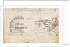 Annotated sketches of the stern, bow and figurehead of the Indiaman Houghton with inscription (on reverse) by Thomas Luny