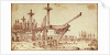 Dockyard scene showing various large docked sailing vessels by Henry Moses