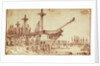 Dockyard scene showing various large docked sailing vessels by Henry Moses