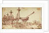 Dockyard scene showing various large docked sailing vessels by Henry Moses