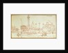 View of a hulk in a dockyard with a bridge stretching across the quayside and figures fishing and standing about by Henry Moses