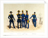 The midshipman, frigate captain, Naval artillery captain and infantry lieutenant, and Lieutenant of the Marine Engineer Corps standing in a portside scene by Franz Gerasch