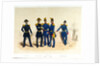 The midshipman, frigate captain, Naval artillery captain and infantry lieutenant, and Lieutenant of the Marine Engineer Corps standing in a portside scene by Franz Gerasch