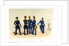 The midshipman, frigate captain, Naval artillery captain and infantry lieutenant, and Lieutenant of the Marine Engineer Corps standing in a portside scene by Franz Gerasch