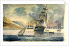 British man of war in a Mediterranean anchorage by D. Tandy