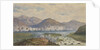 The China War 1857. Junk fleet against mountainous background. Boats pulling in river at right by Thomas Goldsworth Dutton