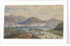 The China War 1857. Junk fleet against mountainous background. Boats pulling in river at right by Thomas Goldsworth Dutton