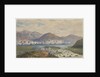 The China War 1857. Junk fleet against mountainous background. Boats pulling in river at right by Thomas Goldsworth Dutton
