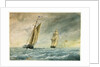 A pilot cutter, standing off, in the shipping lane with a full rigged ship astern by Harry Joseph Atkins