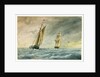 A pilot cutter, standing off, in the shipping lane with a full rigged ship astern by Harry Joseph Atkins