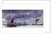 Sailing vessels at anchor under a stormy sky (unfinished) by William Lionel Wyllie