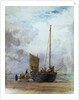 Beached fishing boat unloading into a cart, with figures by William Lionel Wyllie