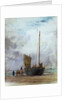 Beached fishing boat unloading into a cart, with figures by William Lionel Wyllie
