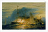 Rear Admiral Cradock's flagship, HMS 'Good Hope' (1901), on fire before blowing up at the battle of Coronel, 1 November 1914 by William Lionel Wyllie