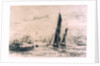 Barge and other craft on the river. 2. Trial proof by William Lionel Wyllie