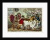 John Bull taking a Luncheon:  - or - British Cooks, cramming Old Grumble-Gizzard, with Bonne-Chere by James Gillray