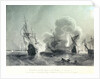 Combat naval de Lagos ou de Cadiz (27 June, 1693) Tourville disperse et brule la flotte anglaise et hollondaise d Smyrne, sur le cote du Portugal. by Jean Antoine Theodore Gudin
