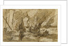 Galleys in a Mediterranean harbour by Italian School