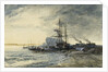 Fishing boats on the seashore by Jules Achille Noel