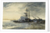 Fishing boats on the seashore by Jules Achille Noel