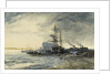 Fishing boats on the seashore by Jules Achille Noel