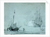 A fishing vessel ashore with fishermen casting a net by Samuel Scott