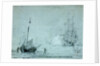 A fishing vessel ashore with fishermen casting a net by Samuel Scott