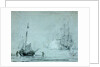 A fishing vessel ashore with fishermen casting a net by Samuel Scott
