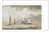A dismasted Dutch man of war by Charles Gore