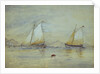 Two sailing craft off a shore by Lady Emily Frances Phipps Hornby