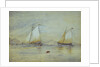 Two sailing craft off a shore by Lady Emily Frances Phipps Hornby