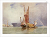 Hay barge and men of war on the Medway, 1833 by Edward William Cooke