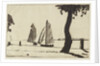 Sailing vessels near a river bank with a tree by John Everett