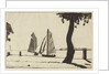 Sailing vessels near a river bank with a tree by John Everett