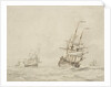 A Dutch flagship shortening sail by Willem Van de Velde the Younger