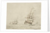 A Dutch flagship shortening sail by Willem Van de Velde the Younger