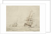 A Dutch flagship shortening sail by Willem Van de Velde the Younger