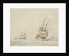 A Dutch flagship shortening sail by Willem Van de Velde the Younger