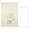 A Dutch ship bending sails by Willem Van de Velde the Younger