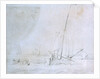 A dogger running into the land by Willem Van de Velde the Younger
