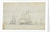 A flagship close-hauled on the starboard tack by Willem Van de Velde the Younger