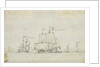 A flagship close-hauled on the starboard tack by Willem Van de Velde the Younger