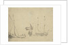 A boeier at a pier and a Dutch ship at anchor by Willem Van de Velde the Younger