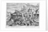 Building of the Ark. Nec mora... subiacet ullis. Plate XII of a set of sixteen illustrations for the book of Genesis by M. de Vos