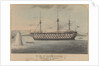 HMS 'Cambridge' Gunnery ship at Devonport, firing a torpedo by H. M. Currie & Son (publishers)