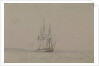 HMS 'Hazard', 20 September 1841, flying a yellow quarantine flag, with notes by Oswald Walter Brierly